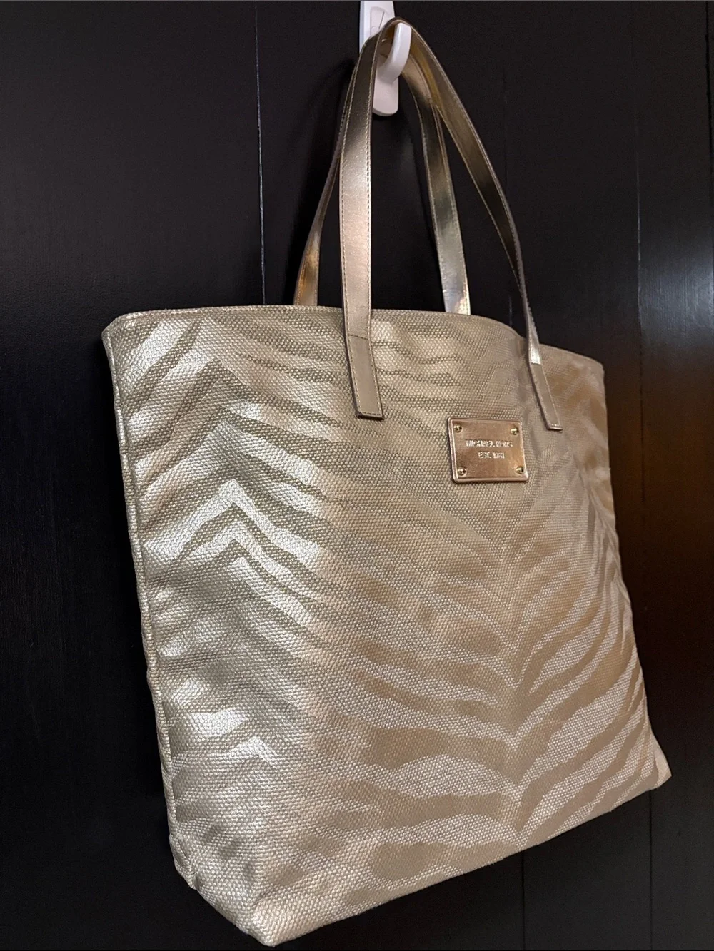 🦓 Michael Kors Gold Zebra Metallic Canvas Tote!